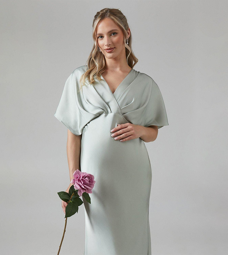Buy Coast Satin Fishtail Batwing Sleeves Bridesmaid Maternity Maxi Dress In  Green | 6thstreet UAE