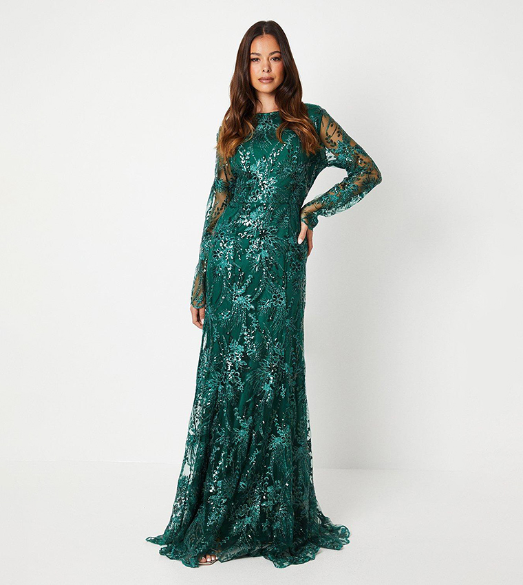 Green fishtail maxi dress best sale