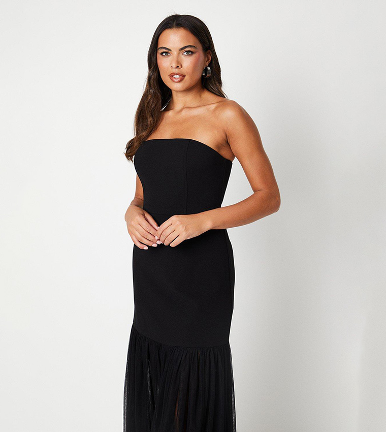 Buy Coast Tulle Crepe Corset Strapless Maxi Dress In Black