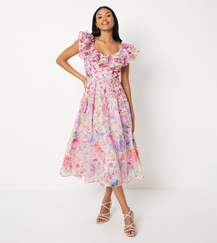 Buy Coast Frill Top Organza Printed Midi Dress In Pink 6thStreet Bahrain