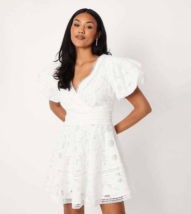 Buy Coast Lace Mini Dress With Puff Sleeves In White 6thStreet Oman