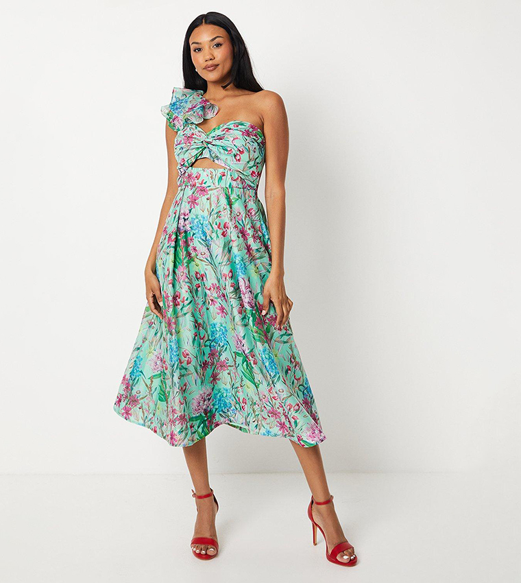 Buy Coast Printed Organza One Shoulder Twist Front Midi Dress In Green 6thStreet Bahrain