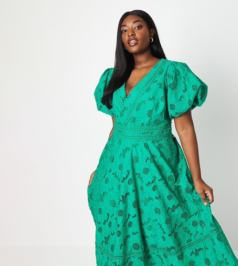 Buy Coast Puff Sleeves Lace Midi Dress In Green 6thStreet Saudi Arabia