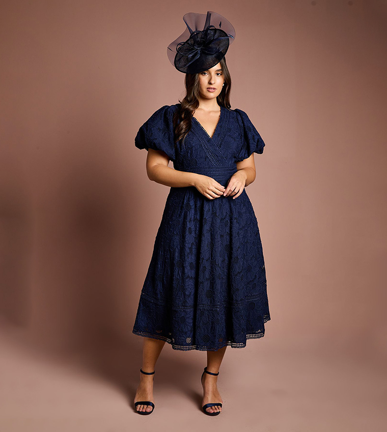 chinese dress ladies Zapaka Women Navy Lace A-Line Long Mother of The Bride Dress High Neck Long Sleeves Wedding Guest Dress, Navy / US22W