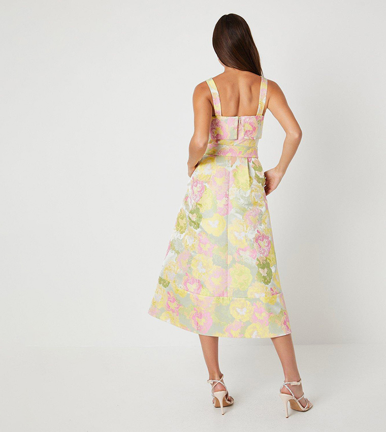 Belted Cami Top Jacquard Midi Dress