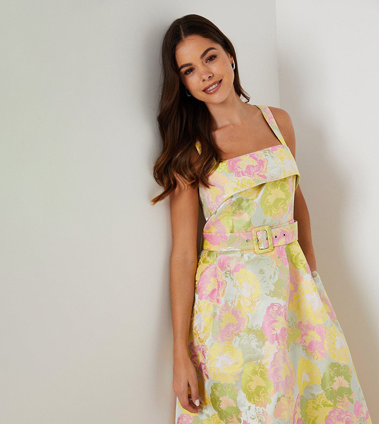 Belted Cami Top Jacquard Midi Dress
