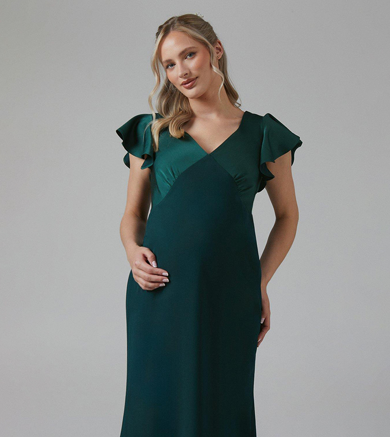 Buy Coast Maternity V Neck Flared Sleeves Bridesmaids Dress In Green 6thStreet Qatar