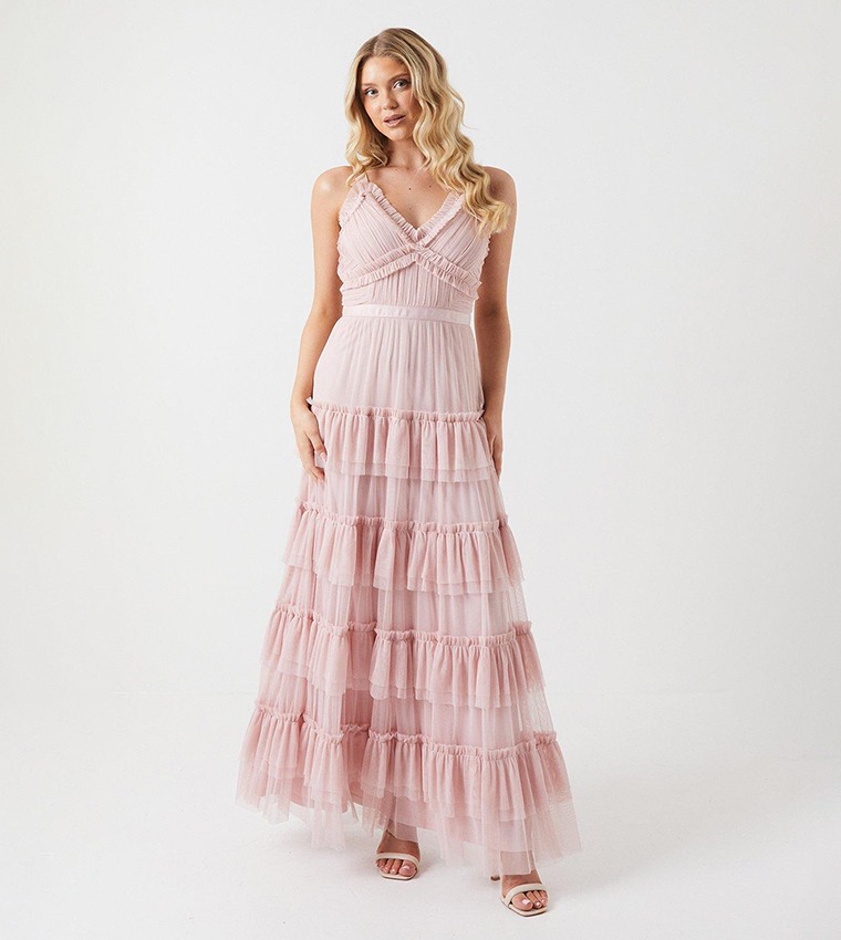 Buy Coast Strappy Tiered Mesh Bridesmaids Maxi Dress In Pink 6thStreet Oman