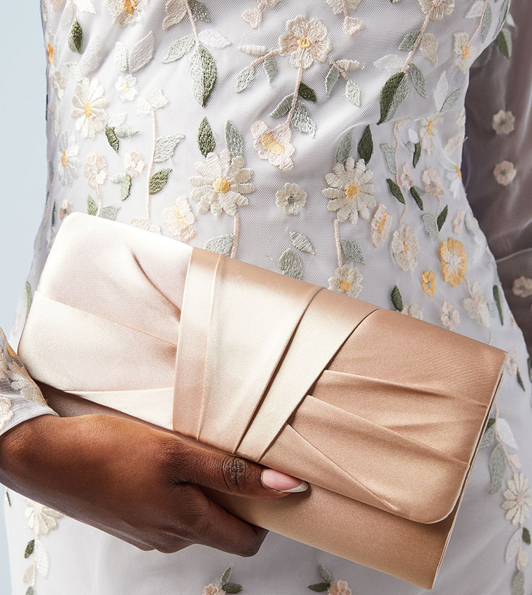 Satin Detail Chain Bridal Clutch