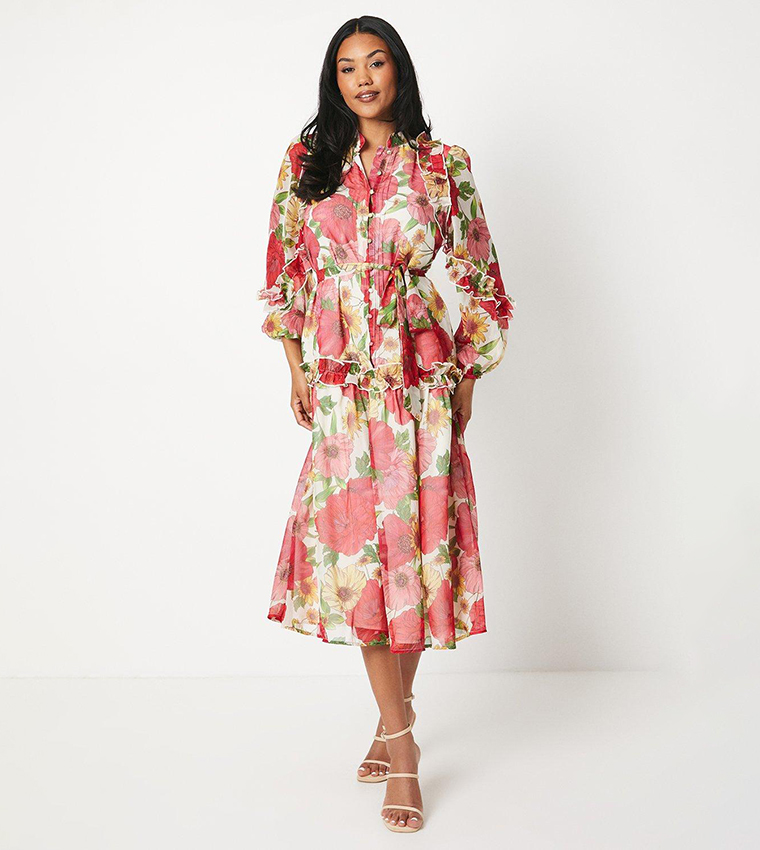 Floral tie waist shirtdress best sale