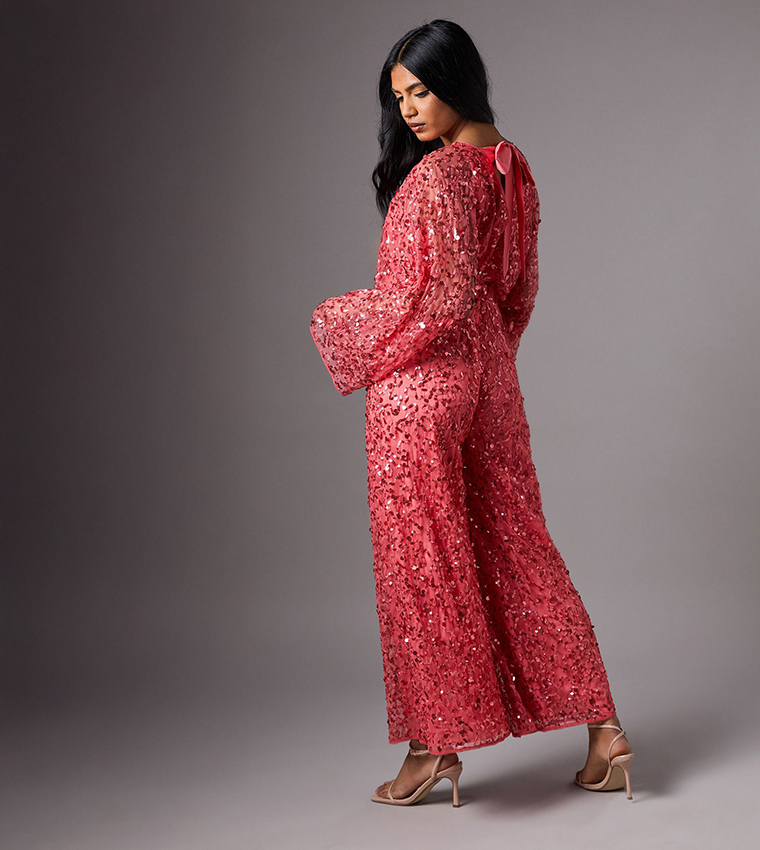 Buy Coast Petite Sequined V Neck Jumpsuit In Pink 6thStreet UAE
