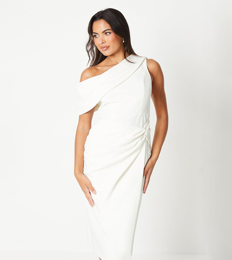 Buy Coast One Shoulder Twist Front Pencil Midi Wedding Dress In White |  6thstreet Qatar