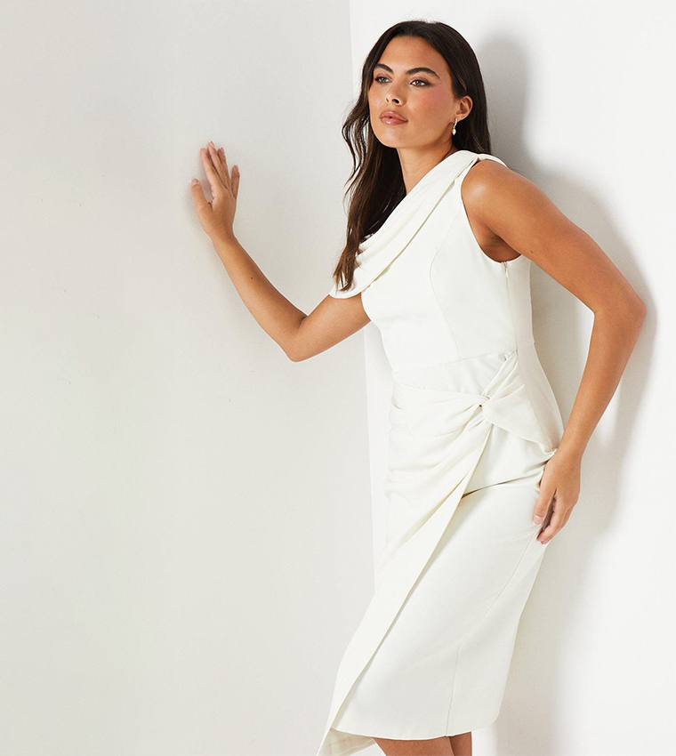 Buy Coast One Shoulder Twist Front Pencil Midi Wedding Dress In White |  6thstreet Qatar