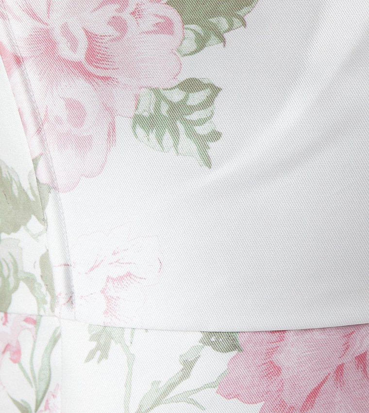 Peony Printed Scallop Detail Twill Column Bridesmaids Dress