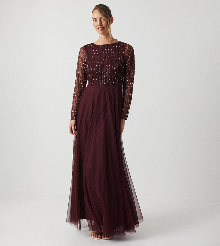 Maroon maxi dress long sleeve hotsell