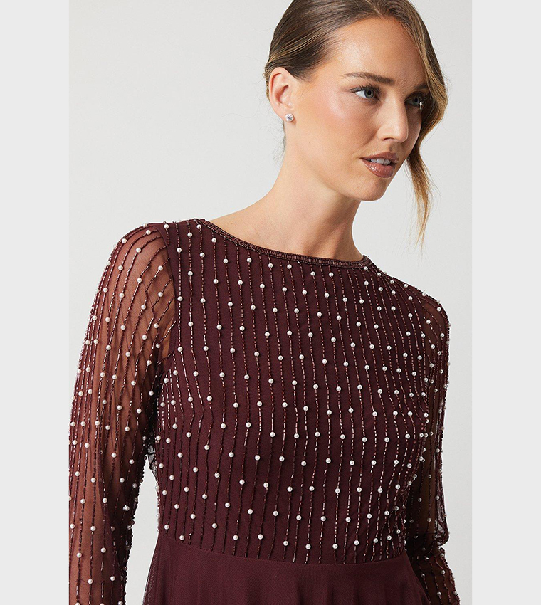 Buy Coast Embellished Long Sleeves Bridesmaids Dress In Maroon 6thStreet Oman