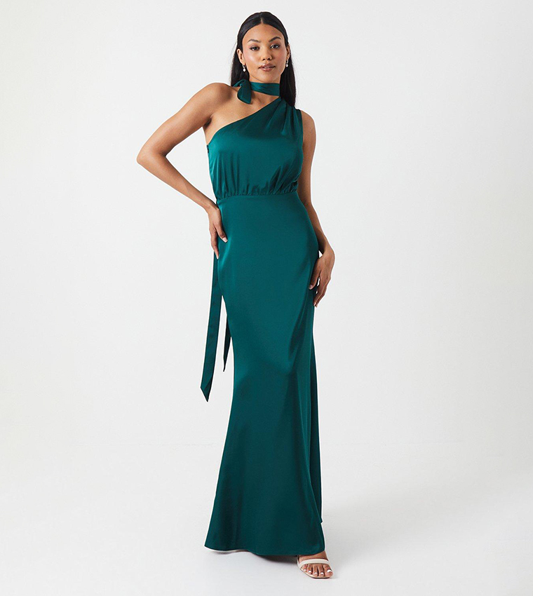 Buy Coast One Shoulder Tie Neck Satin Bridesmaids Dress In Green 6thStreet Bahrain