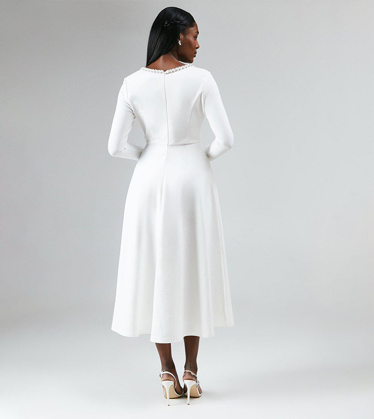 Crystal Trim Ponte Midi Wedding Dress