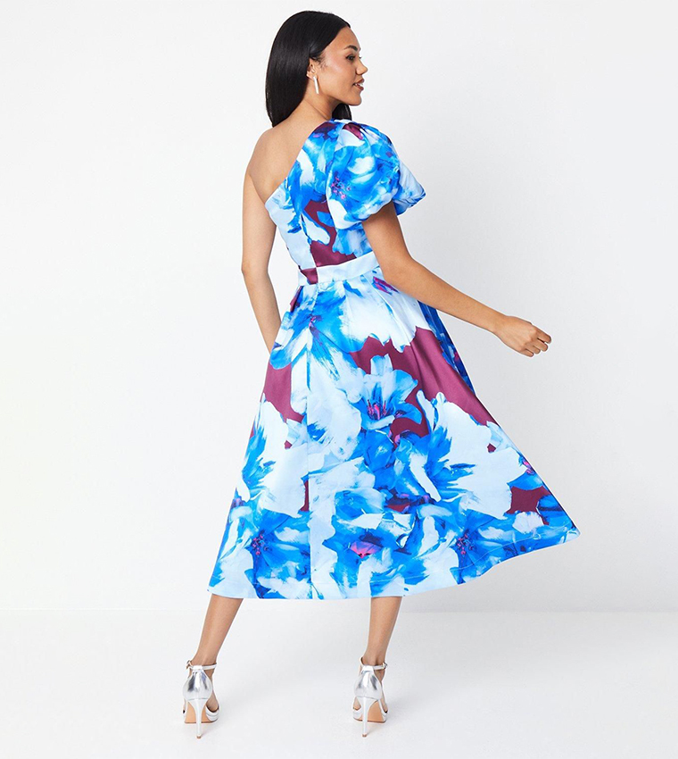 Printed One Shoulder Midi Wedding Dress