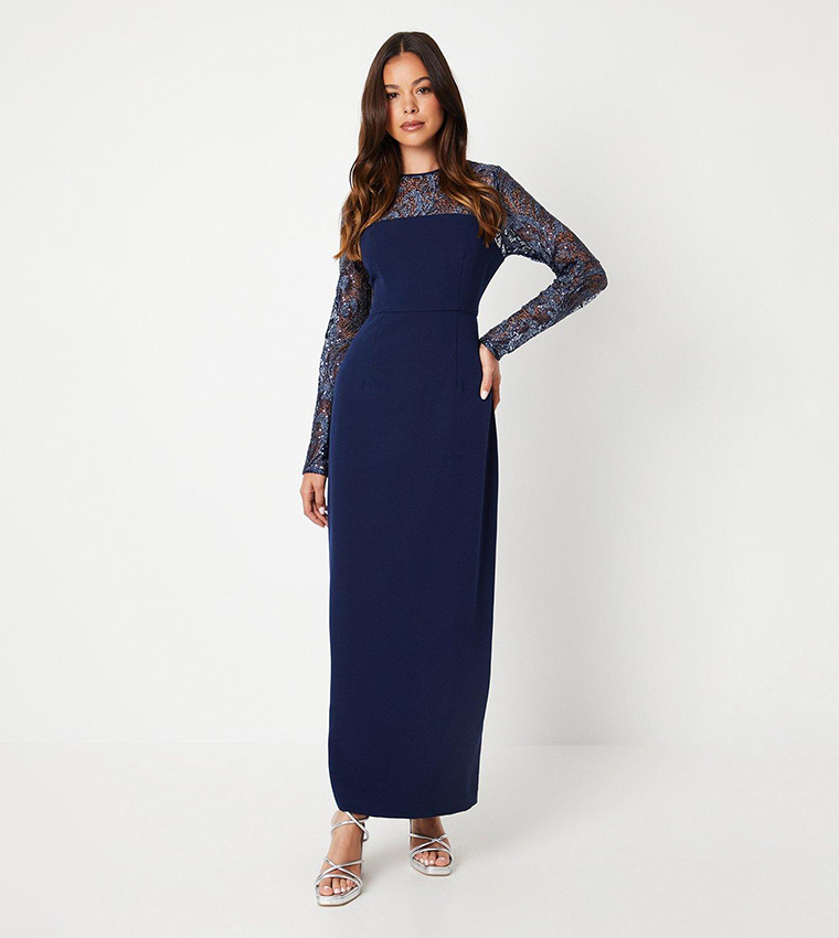 Buy Coast Embellished Mesh Long Sleeves Column Gown In Navy 6thStreet Kuwait