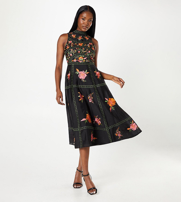 Premium Embroidered High Neck Midi Wedding Dress