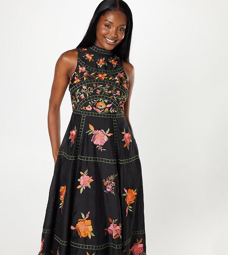 Premium Embroidered High Neck Midi Wedding Dress