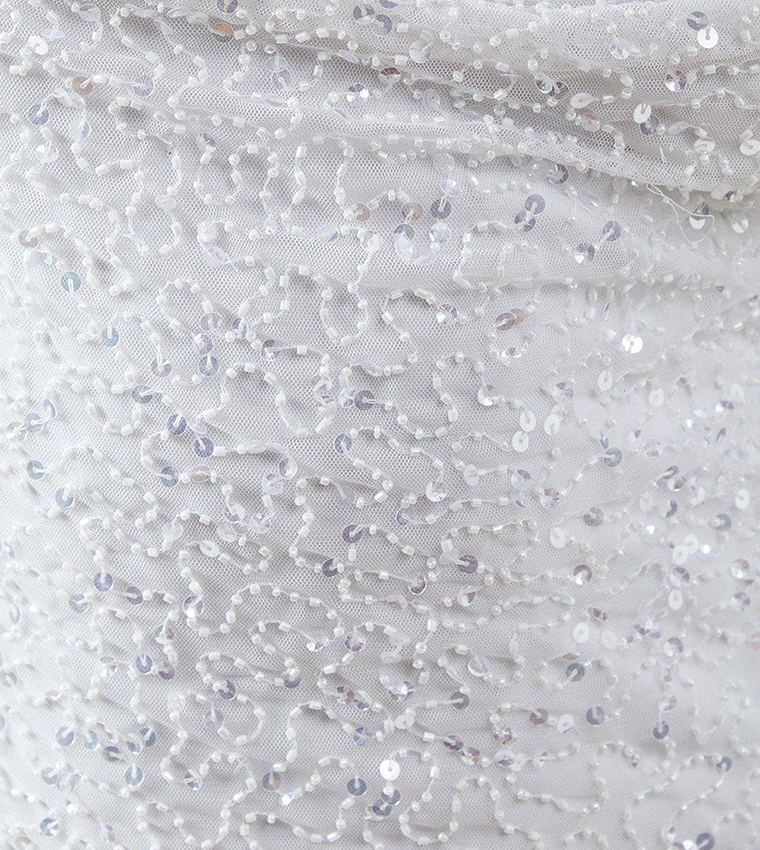 Sequined Strappy Cowl Back Wedding Dress