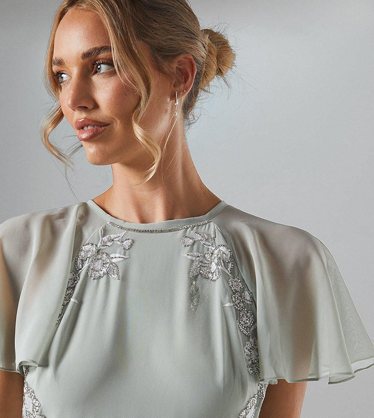 Embroidered Winter Floral Bridesmaid Maxi Dress