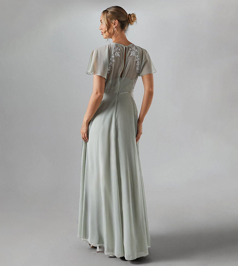 Embroidered Winter Floral Bridesmaid Maxi Dress