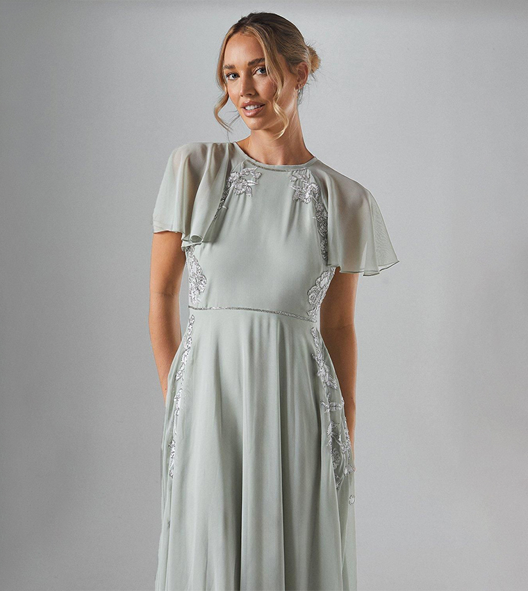 Embroidered Winter Floral Bridesmaid Maxi Dress
