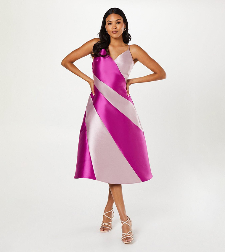 Buy Coast Color Block Satin Twill Midi Wedding Dress In Multiple