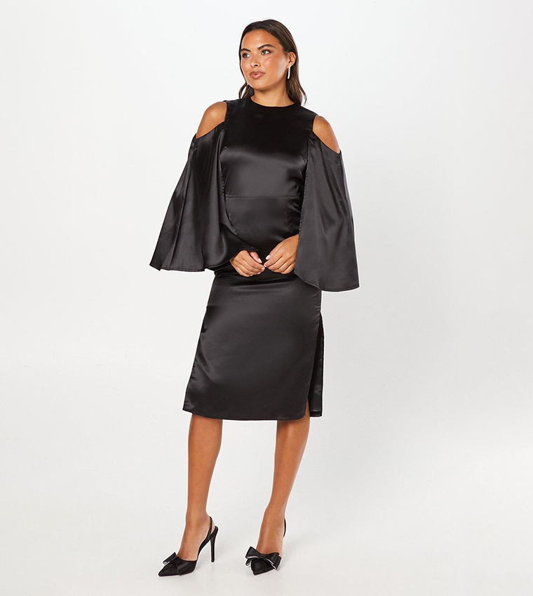 Buy Coast Solid Cape Back Satin Midi Wedding Dress In Black | 6thstreet  Qatar