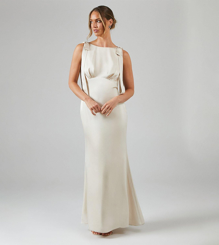 Satin Tie Shoulder Bridesmaid Maxi Dress