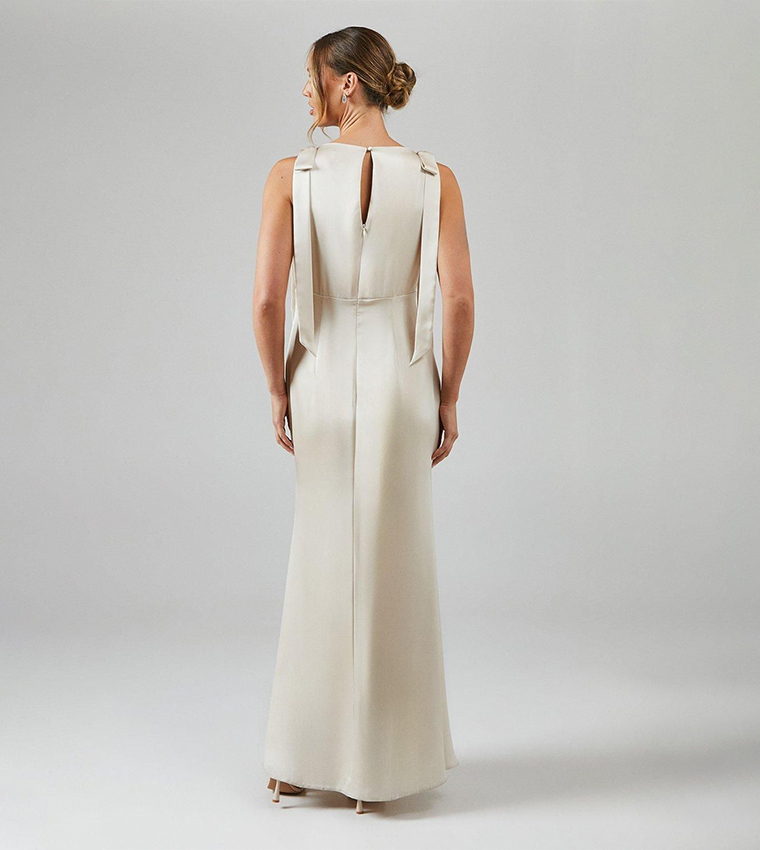 Satin Tie Shoulder Bridesmaid Maxi Dress