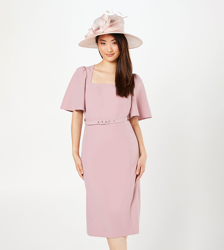 Crepe Short Sleeves Pencil Midi Dress