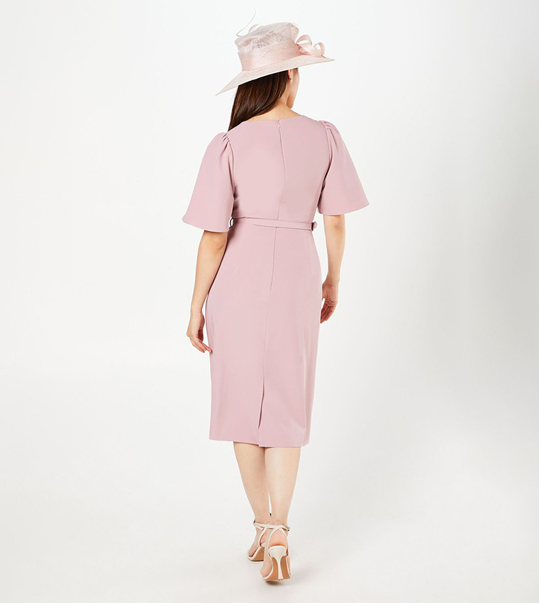 Crepe Short Sleeves Pencil Midi Dress
