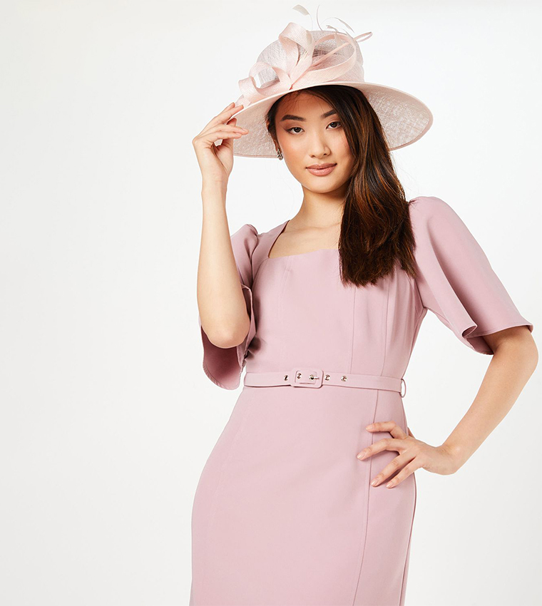 Crepe Short Sleeves Pencil Midi Dress