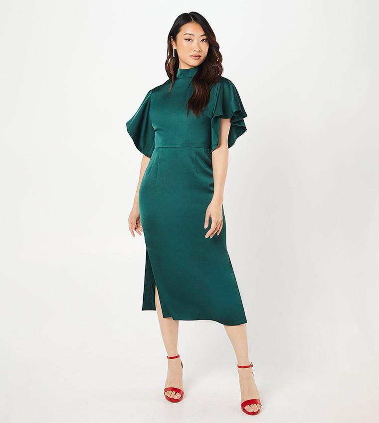 Buy Coast Solid High Neck Satin Midi Wedding Dress In Green | 6thstreet Bahrain Buy Coast Solid High Neck Satin Midi Wedding Dress In Green | 6thstreet Bahrain