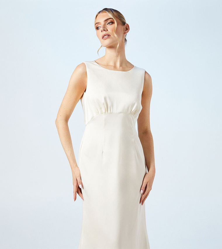 Solid Cowl Back Fishtail Maxi Wedding Dress