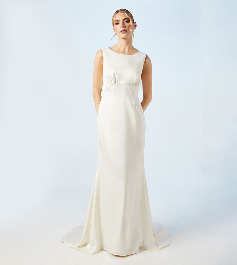Solid Cowl Back Fishtail Maxi Wedding Dress