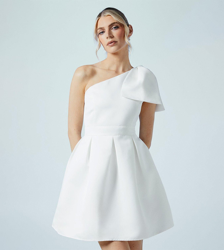 Statement Bow Bridal One Shoulder Mini Dress