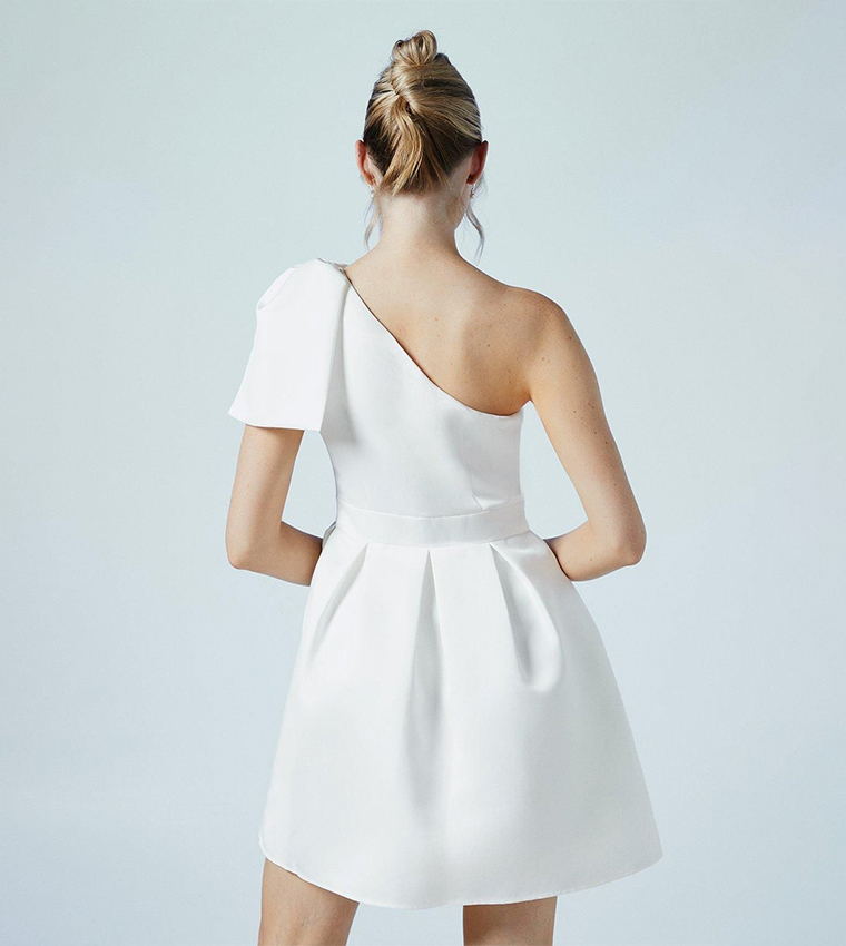 Statement Bow Bridal One Shoulder Mini Dress