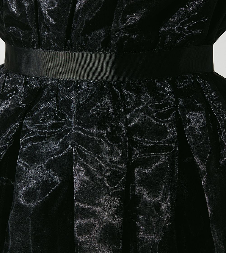 Strapless Organza Fan Bodice Maxi Party Dress