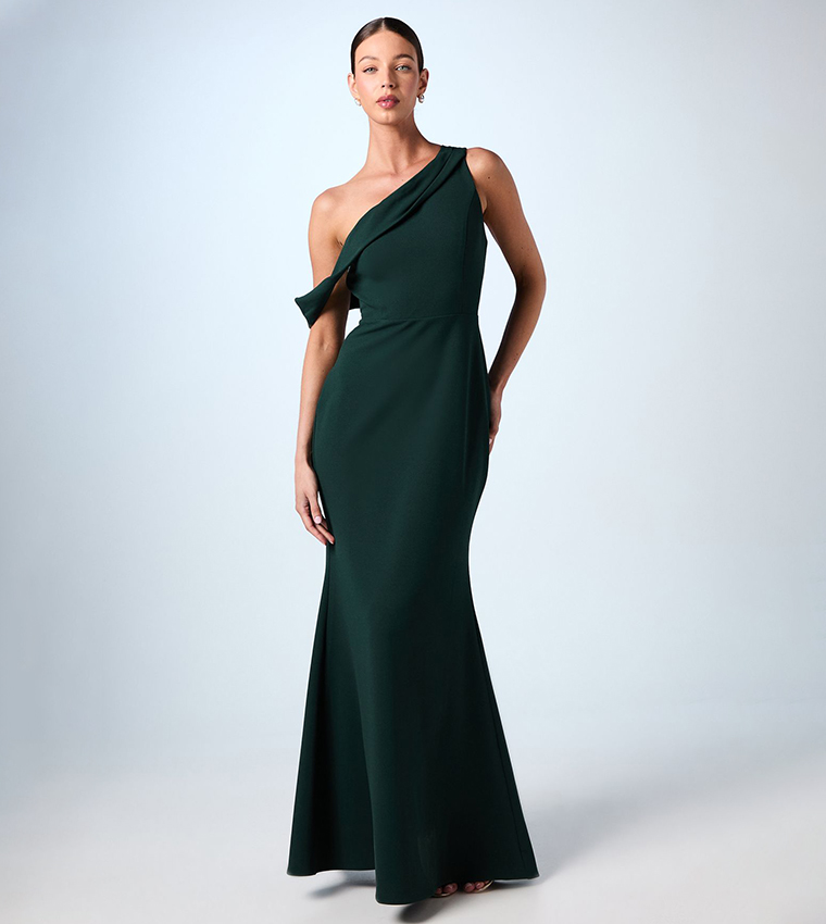 Asymmetric Neck Scuba Crepe Tie Dress