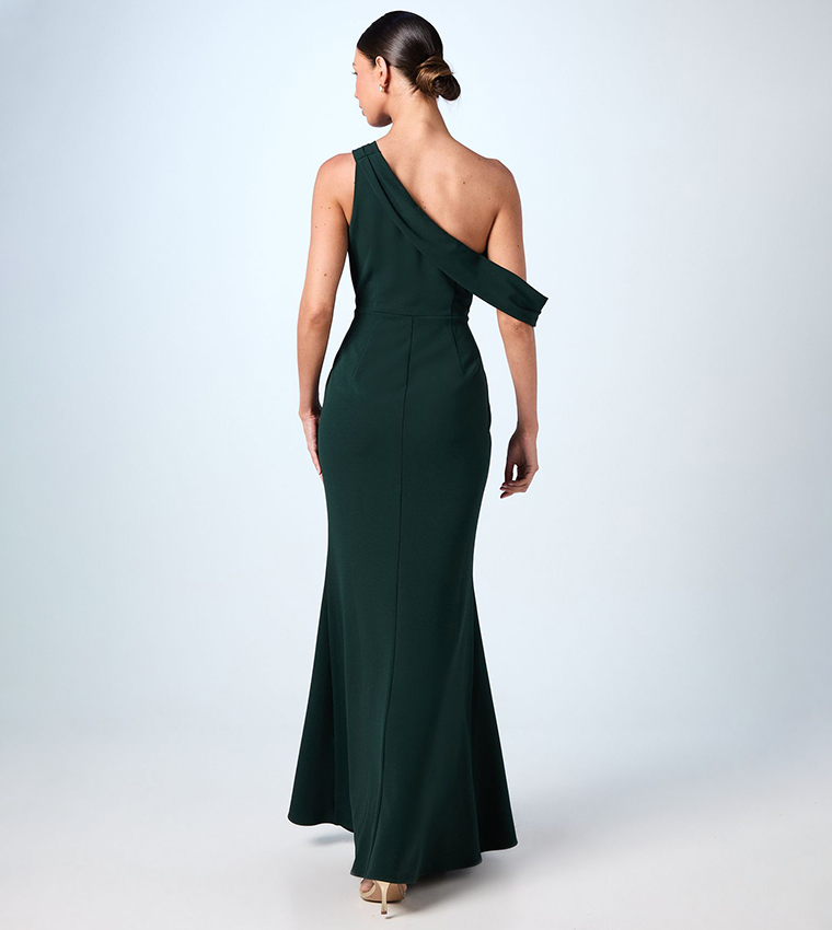 Asymmetric Neck Scuba Crepe Tie Dress