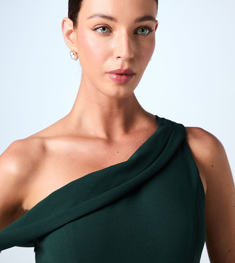 Asymmetric Neck Scuba Crepe Tie Dress