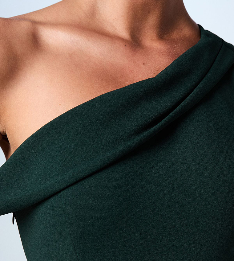 Asymmetric Neck Scuba Crepe Tie Dress