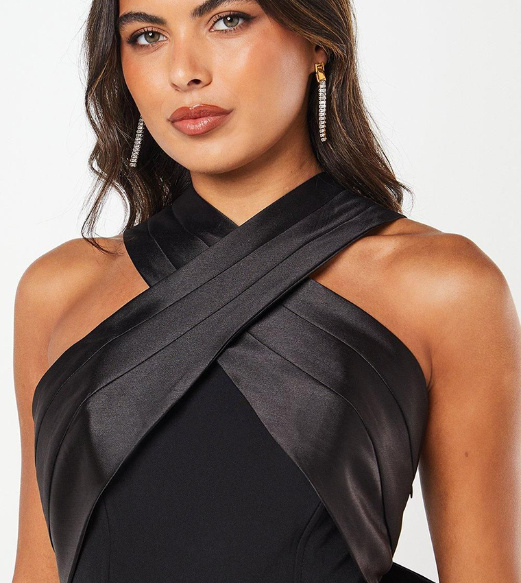 Cross Over Front Bow Back Midi Dress