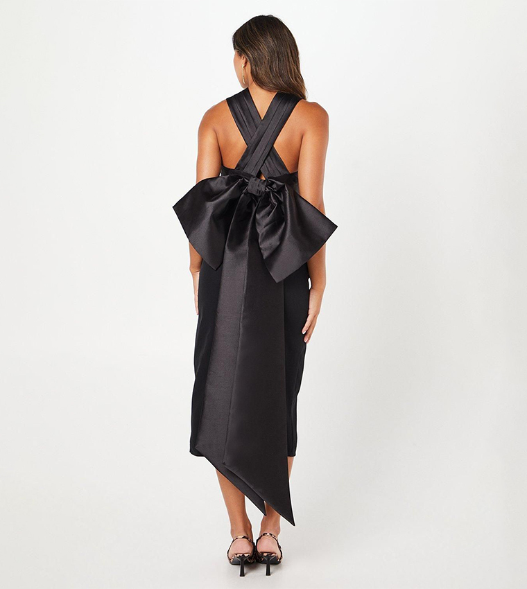 Cross Over Front Bow Back Midi Dress