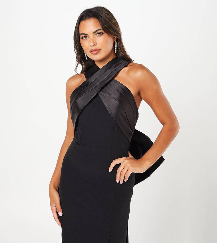 Cross Over Front Bow Back Midi Dress
